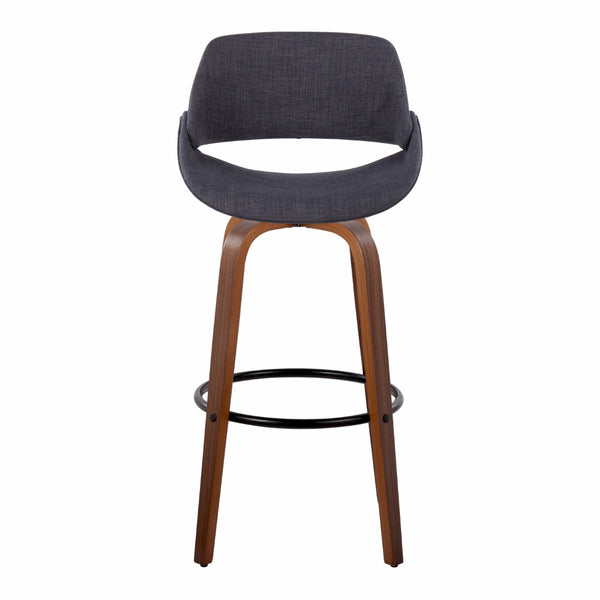 English Elm 30 Inch Mid-Century Swivel Barstools with Walnut Bent Wood Legs and Charcoal Fabric Set of 2 B202P291119