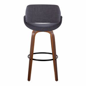 English Elm 30 Inch Mid-Century Swivel Barstools with Walnut Bent Wood Legs and Charcoal Fabric Set of 2 B202P291119