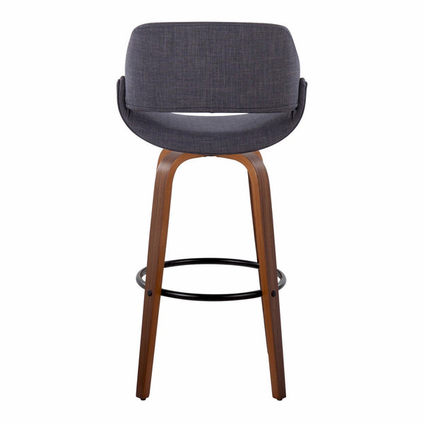 English Elm 30 Inch Mid-Century Swivel Barstools with Walnut Bent Wood Legs and Charcoal Fabric Set of 2 B202P291119