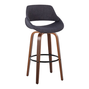 English Elm 30 Inch Mid-Century Swivel Barstools with Walnut Bent Wood Legs and Charcoal Fabric Set of 2 B202P291119