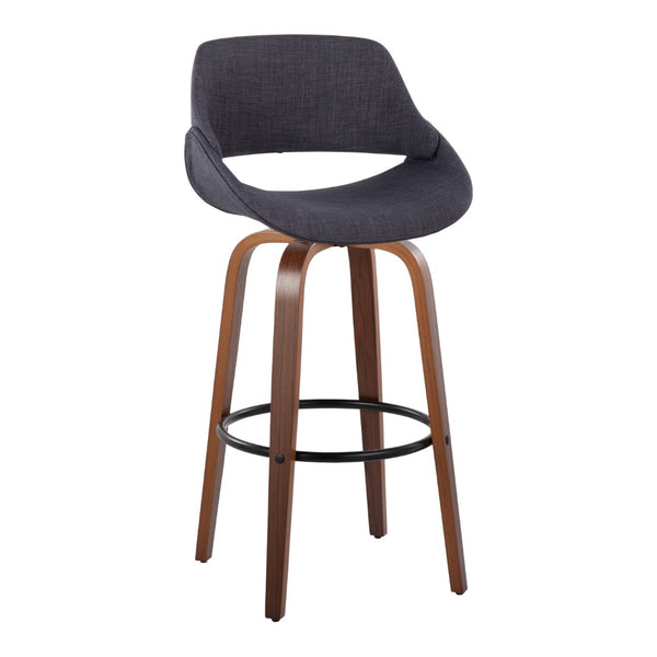 English Elm 30 Inch Mid-Century Swivel Barstools with Walnut Bent Wood Legs and Charcoal Fabric Set of 2 B202P291119