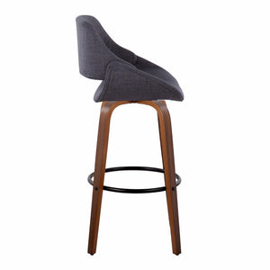 English Elm 30 Inch Mid-Century Swivel Barstools with Walnut Bent Wood Legs and Charcoal Fabric Set of 2 B202P291119