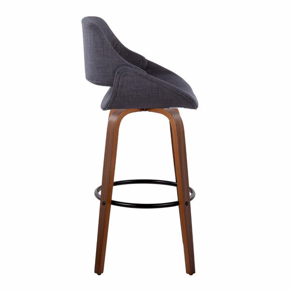 English Elm 30 Inch Mid-Century Swivel Barstools with Walnut Bent Wood Legs and Charcoal Fabric Set of 2 B202P291119