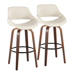 English Elm 30 Inch Swivel Barstools Set of 2 Walnut Bentwood Legs Cream Fabric MCM Kitchen B202P291120