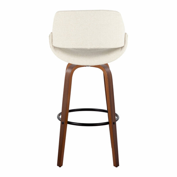 English Elm 30 Inch Swivel Barstools Set of 2 Walnut Bentwood Legs Cream Fabric MCM Kitchen B202P291120