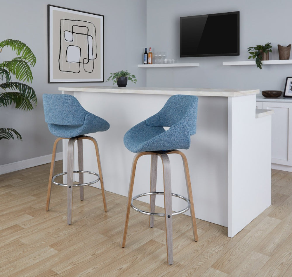 English Elm 30 Inch Swivel Barstools Set of 2 Mid Century Upholstered Seats Chrome Footrest B202P291121