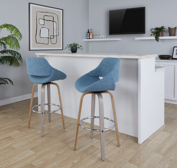 English Elm 30 Inch Swivel Barstools Set of 2 Mid Century Upholstered Seats Chrome Footrest B202P291121