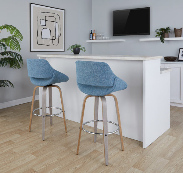 English Elm 30 Inch Swivel Barstools Set of 2 Mid Century Upholstered Seats Chrome Footrest B202P291121