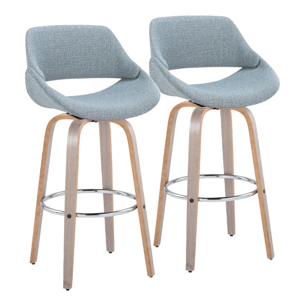 English Elm 30 Inch Swivel Barstools Set of 2 Mid Century Upholstered Seats Chrome Footrest B202P291121