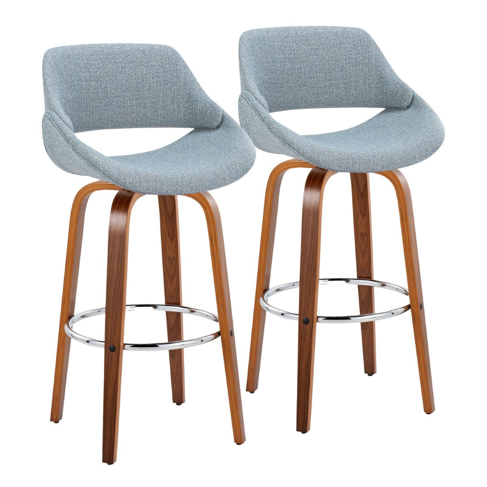 English Elm 30 Inch Mid-Century Swivel Barstools with Walnut Legs and Chrome Footrest Set of 2 B202P291123