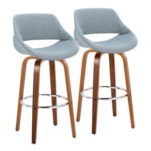 English Elm 30 Inch Mid-Century Swivel Barstools with Walnut Legs and Chrome Footrest Set of 2 B202P291123