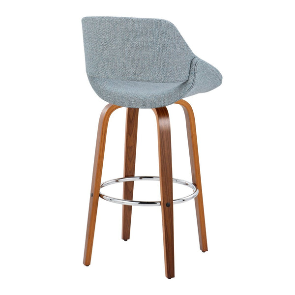 English Elm 30 Inch Mid-Century Swivel Barstools with Walnut Legs and Chrome Footrest Set of 2 B202P291123