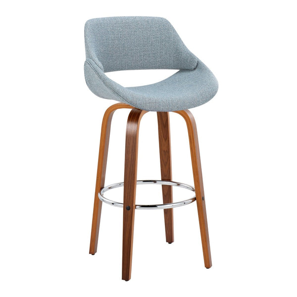 English Elm 30 Inch Mid-Century Swivel Barstools with Walnut Legs and Chrome Footrest Set of 2 B202P291123