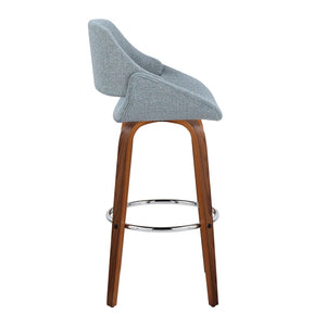 English Elm 30 Inch Mid-Century Swivel Barstools with Walnut Legs and Chrome Footrest Set of 2 B202P291123