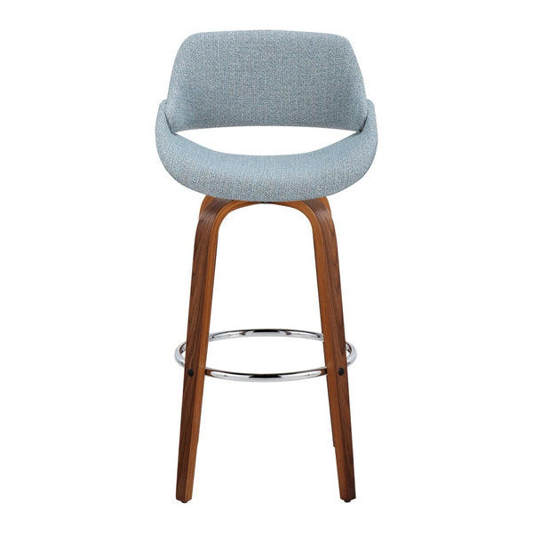 English Elm 30 Inch Mid-Century Swivel Barstools with Walnut Legs and Chrome Footrest Set of 2 B202P291123