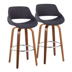 English Elm 30 Inch Mid Century Swivel Barstools Walnut Bentwood Legs Chrome Footrest Set of 2 B202P291124