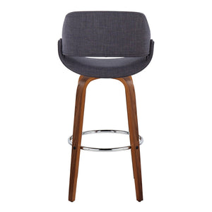 English Elm 30 Inch Mid Century Swivel Barstools Walnut Bentwood Legs Chrome Footrest Set of 2 B202P291124