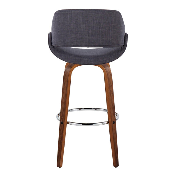 English Elm 30 Inch Mid Century Swivel Barstools Walnut Bentwood Legs Chrome Footrest Set of 2 B202P291124