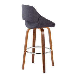 English Elm 30 Inch Mid Century Swivel Barstools Walnut Bentwood Legs Chrome Footrest Set of 2 B202P291124