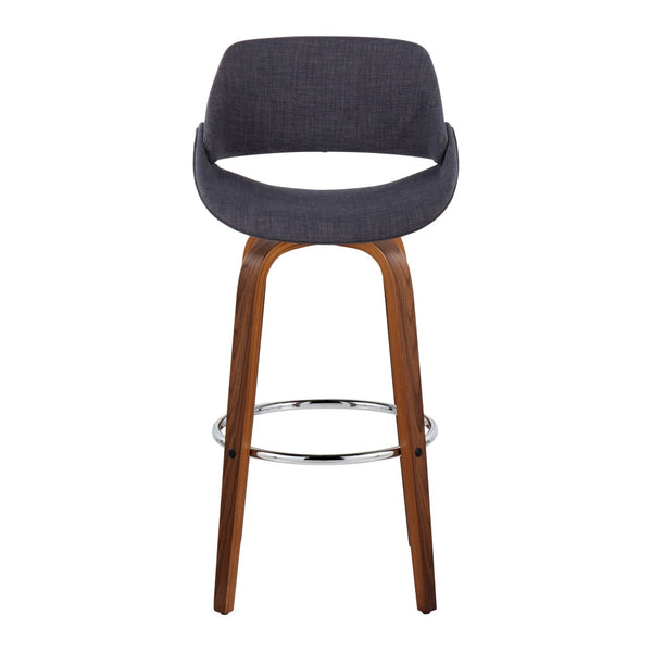 English Elm 30 Inch Mid Century Swivel Barstools Walnut Bentwood Legs Chrome Footrest Set of 2 B202P291124