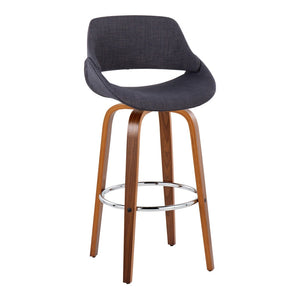 English Elm 30 Inch Mid Century Swivel Barstools Walnut Bentwood Legs Chrome Footrest Set of 2 B202P291124