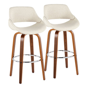 English Elm 30 Inch Mid-Century Swivel Barstools Set of 2 Walnut Bentwood Legs Chrome Footrest B202P291125