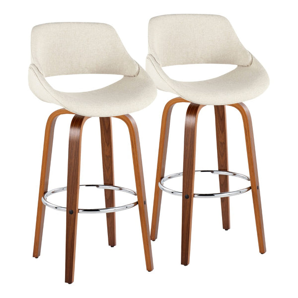 English Elm 30 Inch Mid-Century Swivel Barstools Set of 2 Walnut Bentwood Legs Chrome Footrest B202P291125