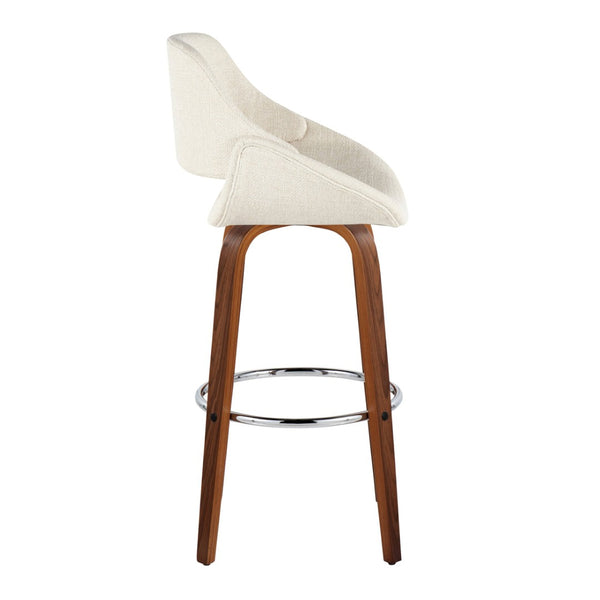 English Elm 30 Inch Mid-Century Swivel Barstools Set of 2 Walnut Bentwood Legs Chrome Footrest B202P291125