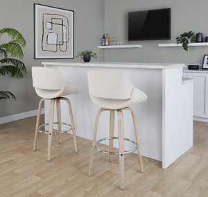English Elm 30 Inch Swivel Barstools Set of 2 Bentwood Cream Fabric Mid-Century Kitchen Island Seating B202P291126