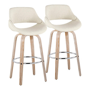 English Elm 30 Inch Swivel Barstools Set of 2 Bentwood Cream Fabric Mid-Century Kitchen Island Seating B202P291126