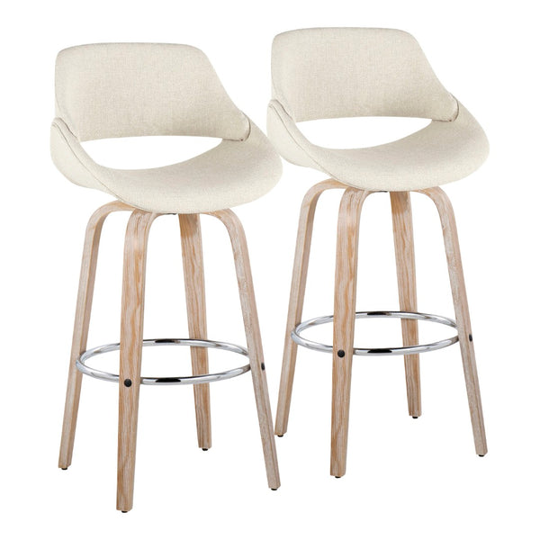 English Elm 30 Inch Swivel Barstools Set of 2 Bentwood Cream Fabric Mid-Century Kitchen Island Seating B202P291126