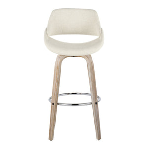 English Elm 30 Inch Swivel Barstools Set of 2 Bentwood Cream Fabric Mid-Century Kitchen Island Seating B202P291126