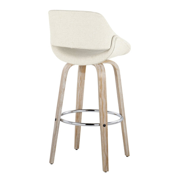 English Elm 30 Inch Swivel Barstools Set of 2 Bentwood Cream Fabric Mid-Century Kitchen Island Seating B202P291126