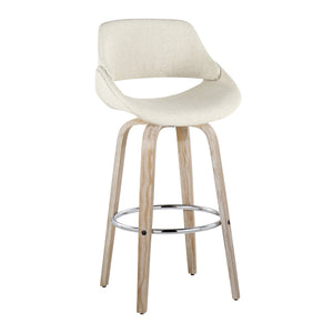 English Elm 30 Inch Swivel Barstools Set of 2 Bentwood Cream Fabric Mid-Century Kitchen Island Seating B202P291126