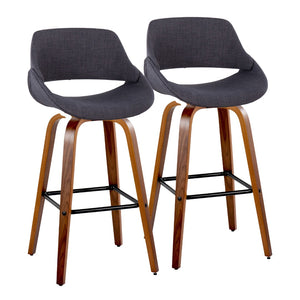 English Elm 30 Inch Swivel Barstools Set of 2 Walnut Bent Wood Legs Mid-Century Kitchen Island Charcoal B202P291128
