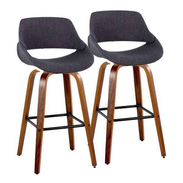 English Elm 30 Inch Swivel Barstools Set of 2 Walnut Bent Wood Legs Mid-Century Kitchen Island Charcoal B202P291128