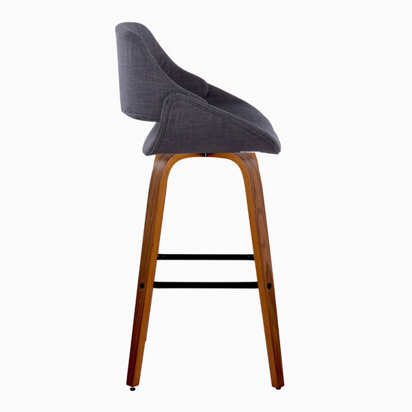 English Elm 30 Inch Swivel Barstools Set of 2 Walnut Bent Wood Legs Mid-Century Kitchen Island Charcoal B202P291128