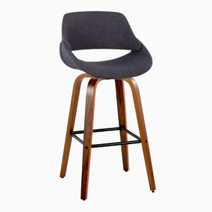English Elm 30 Inch Swivel Barstools Set of 2 Walnut Bent Wood Legs Mid-Century Kitchen Island Charcoal B202P291128