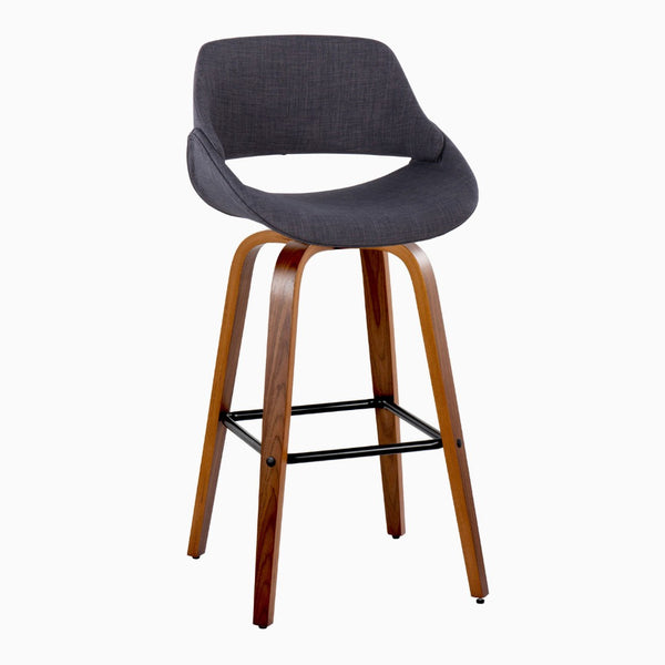 English Elm 30 Inch Swivel Barstools Set of 2 Walnut Bent Wood Legs Mid-Century Kitchen Island Charcoal B202P291128