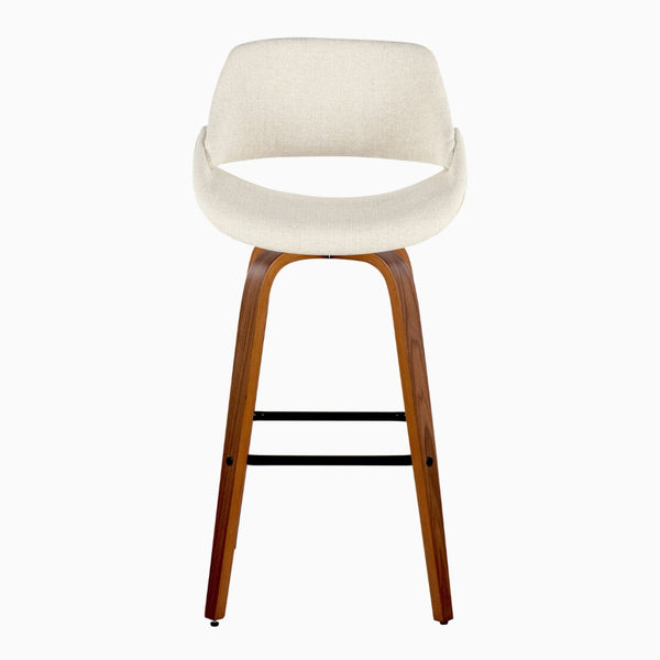 English Elm 30 Inch Swivel Barstools Set of 2 Walnut Bent Wood Legs Mid-Century Kitchen Island Cream B202P291129