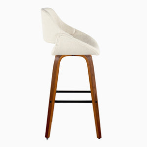 English Elm 30 Inch Swivel Barstools Set of 2 Walnut Bent Wood Legs Mid-Century Kitchen Island Cream B202P291129