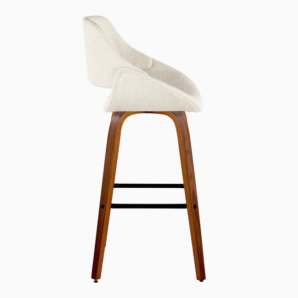 English Elm 30 Inch Swivel Barstools Set of 2 Walnut Bent Wood Legs Mid-Century Kitchen Island Cream B202P291129