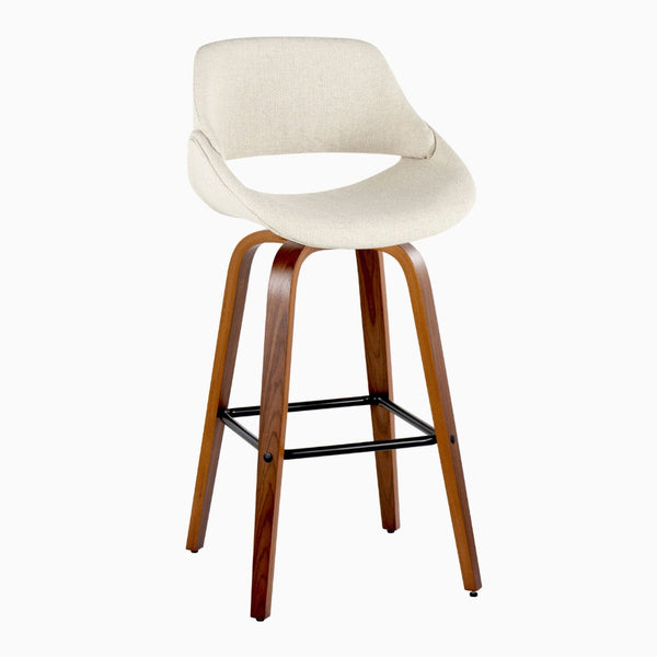 English Elm 30 Inch Swivel Barstools Set of 2 Walnut Bent Wood Legs Mid-Century Kitchen Island Cream B202P291129