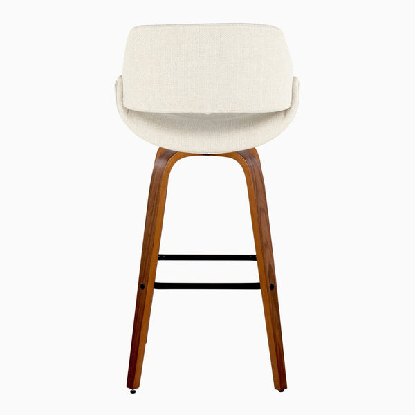 English Elm 30 Inch Swivel Barstools Set of 2 Walnut Bent Wood Legs Mid-Century Kitchen Island Cream B202P291129