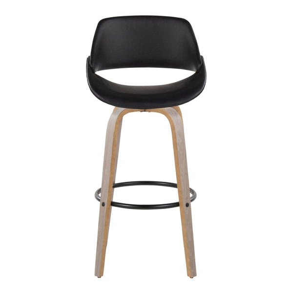 English Elm 30 Inch Swivel Barstools Set of 2 Mid-Century Bentwood Legs Faux Leather Kitchen Seats Black Light Grey Wood Black Metal B202P291130