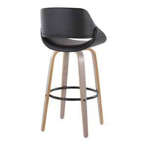 English Elm 30 Inch Swivel Barstools Set of 2 Mid-Century Bentwood Legs Faux Leather Kitchen Seats Black Light Grey Wood Black Metal B202P291130