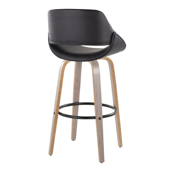 English Elm 30 Inch Swivel Barstools Set of 2 Mid-Century Bentwood Legs Faux Leather Kitchen Seats Black Light Grey Wood Black Metal B202P291130