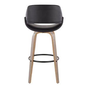English Elm 30 Inch Swivel Barstools Set of 2 Mid-Century Bentwood Legs Faux Leather Kitchen Seats Black Light Grey Wood Black Metal B202P291130