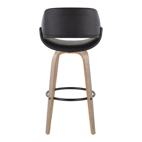 English Elm 30 Inch Swivel Barstools Set of 2 Mid-Century Bentwood Legs Faux Leather Kitchen Seats Black Light Grey Wood Black Metal B202P291130