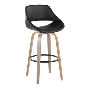 English Elm 30 Inch Swivel Barstools Set of 2 Mid-Century Bentwood Legs Faux Leather Kitchen Seats Black Light Grey Wood Black Metal B202P291130